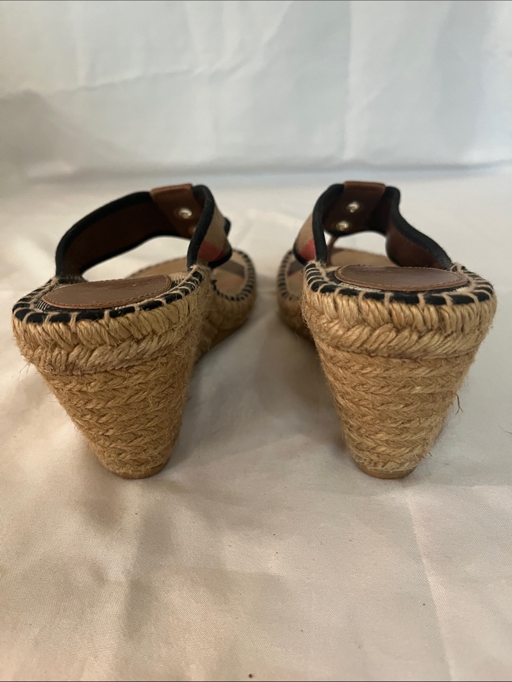 Burberry Tan and Brown Check Espadrille Thong/Wedge Sandals - Picture 5 of 9